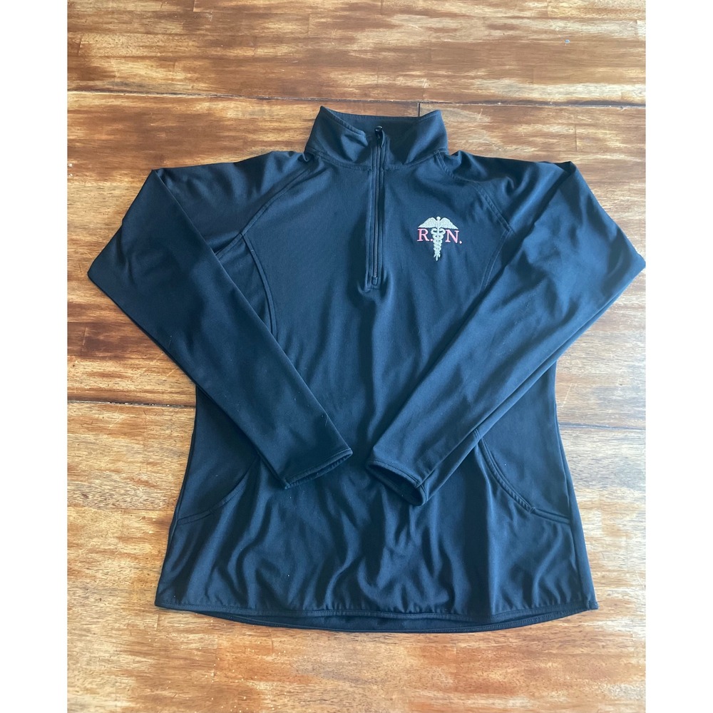 Sport-Tek Womens RN Registered Nurse Quarter Zip Pullover Black Small Thumbholes
